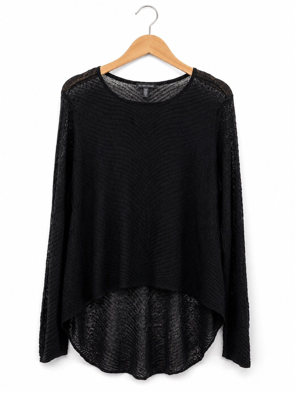 Eileen Fisher Open Knit Hemp Blend Tunic Sweater Black Size Large